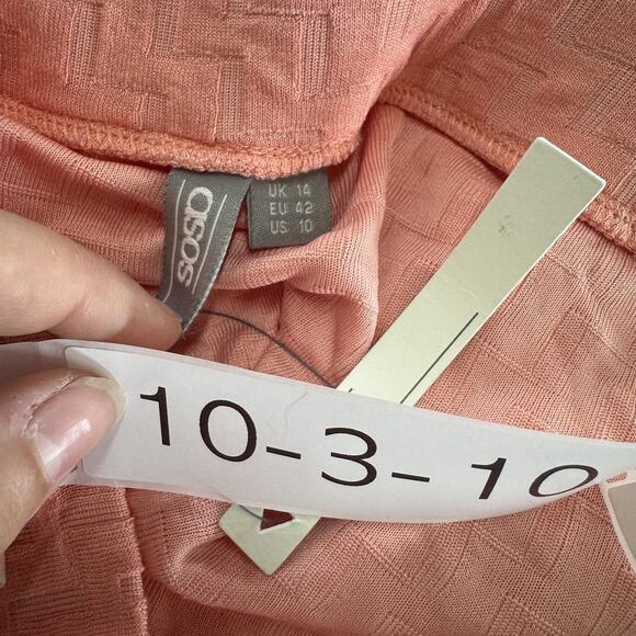 ASOS Mini Skirt Womens US 8 Pink Textured Zip Front Ring Pull Modern Stretchy - Picture 3 of 6